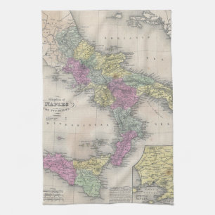 Vintage Map of Southern Italy (1853) Tea Towel