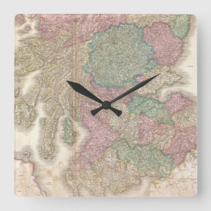 Vintage Map of Southern Scotland (1818) Square Wall Clock