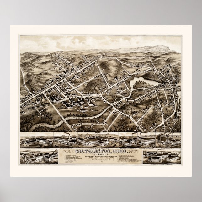 Vintage Map of Southington, Connecticut from 1878 Poster (Front)