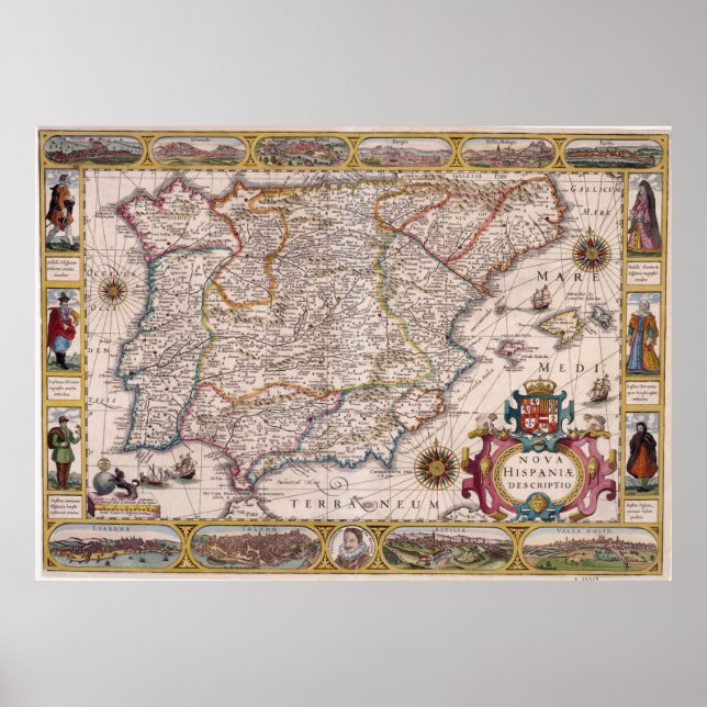 Vintage Map of Spain (1610) Poster (Front)