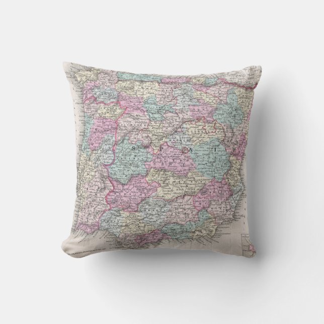 Vintage Map of Spain (1855) Cushion (Front)