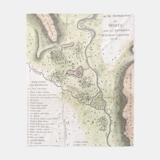 Vintage Map of Sparta Greece (1783) Fleece Blanket (Front)