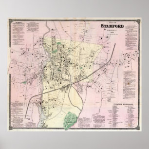 Vintage Map of Stamford CT (1867) Poster