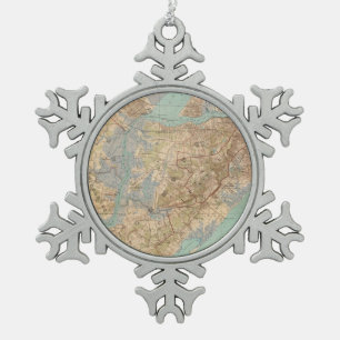 Vintage Map of Staten Island (1891) Snowflake Pewter Christmas Ornament