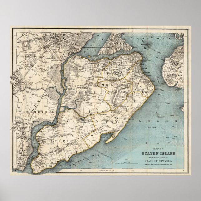 Vintage Map of Staten Island NY (1896) Poster (Front)