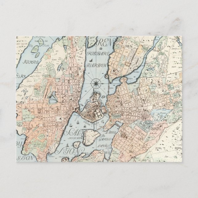 Vintage Map of Stockholm (1733) Postcard (Front)