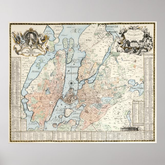 Vintage Map of Stockholm (1733) Poster (Front)