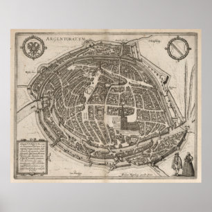 Vintage Map of Strasbourg France (1575) Poster