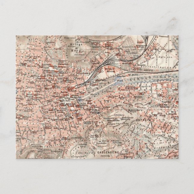 Vintage Map of Stuttgart Germany (1909) Postcard (Front)