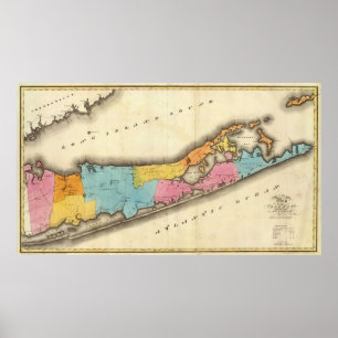 Vintage Map of Suffolk New York (1829) Poster