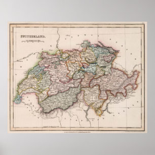 Vintage Map of Switzerland (1832) Poster