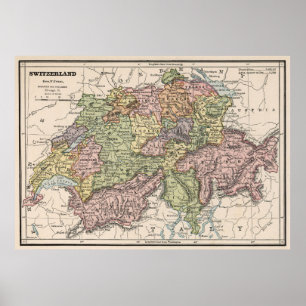 Vintage Map of Switzerland (1882) Poster