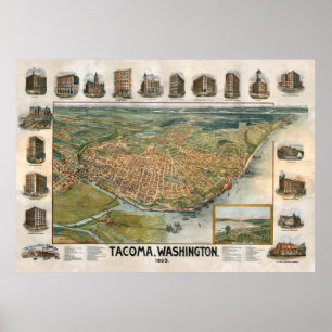 Vintage Map of Tacoma WA (1893) Poster