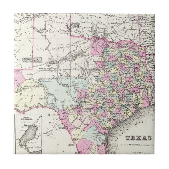Vintage Map of Texas (1855) Ceramic Tile (Front)