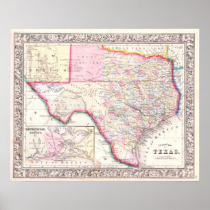 Vintage Map of Texas, 1864 Poster