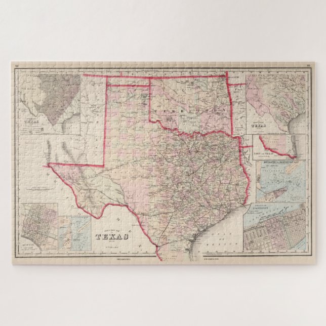 Vintage Map of Texas and Oklahoma (1876) Jigsaw Puzzle (Horizontal)