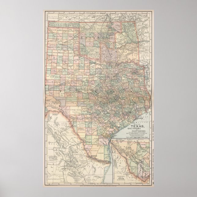 Vintage Map of Texas and Oklahoma (1891) Poster (Front)