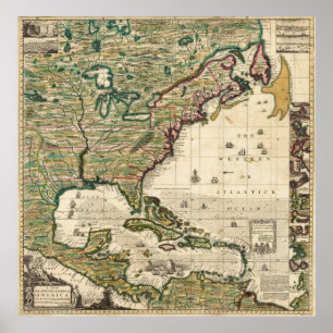 Vintage Map of The Americas (1733) Poster