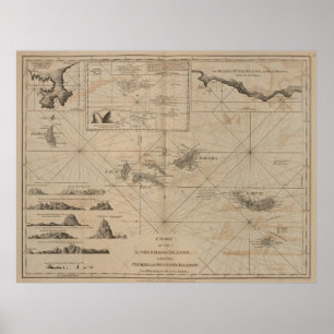 Vintage Map of The Azores Islands (1775) Poster