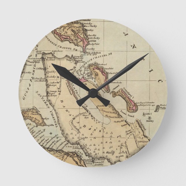 Vintage Map of The Bahamas (1823) Round Clock (Front)