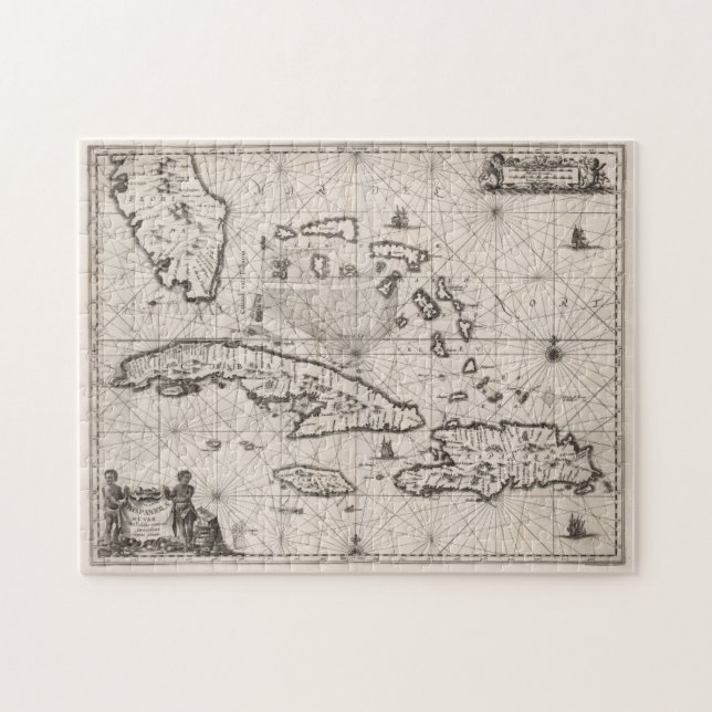 Vintage Map of The Caribbean (1650) Jigsaw Puzzle (Horizontal)