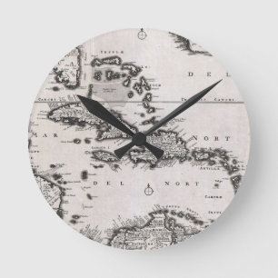 Vintage Map of The Caribbean (1696) Round Clock