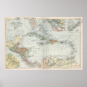 Vintage Map of The Caribbean (1892) Poster