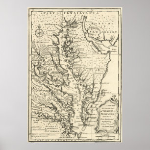 Vintage Map of The Chesapeake Bay (1752) Poster
