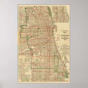 Vintage Map of The Chicago Railroads (1906) Poster