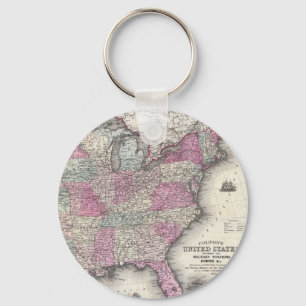 Vintage Map of The Eastern United States (1862) Key Ring
