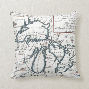 Vintage Map of The Great Lakes (1696) Cushion