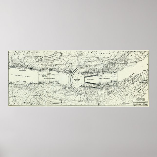 Vintage Map of The Hoover Dam (1930) Poster (Front)