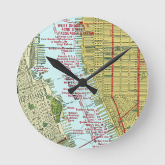 Vintage Map of the Hudson River and Manhattan Round Clock