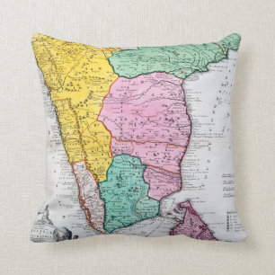 Vintage Map of the Indian Peninsula 1733 Cushion