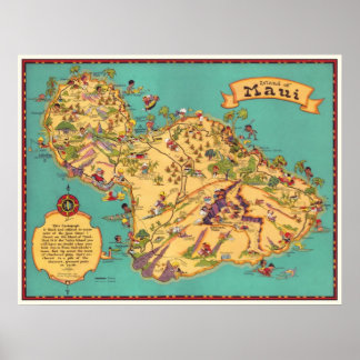 Vintage Map of the Island of Maui Poster