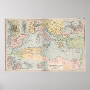 Vintage Map of The Mediterranean Sea (1891) Poster