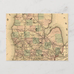 Vintage Map of The Michigan Railroads (1876) Postcard