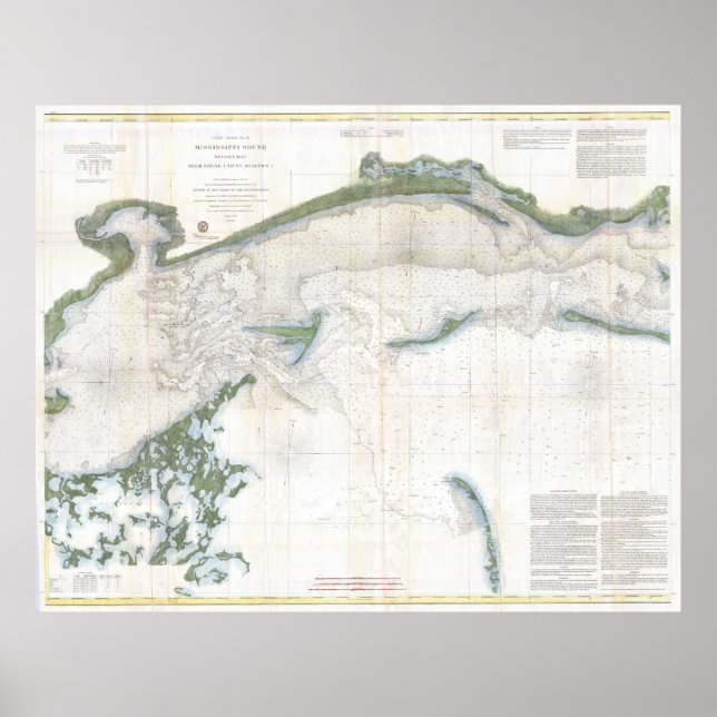 Vintage Map of The Mississippi Sound (1866) Poster (Front)
