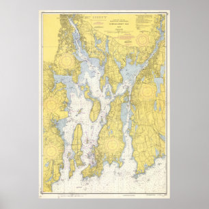 Vintage Map of The Narragansett Bay (1852) Poster