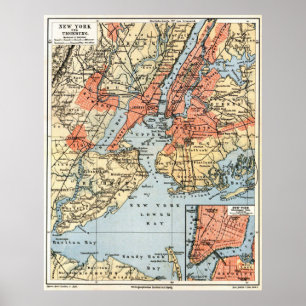 Vintage Map of The New York City Vicinity  (1890) Poster