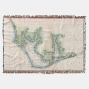 Vintage Map of The North Carolina Coast (1875) Throw Blanket