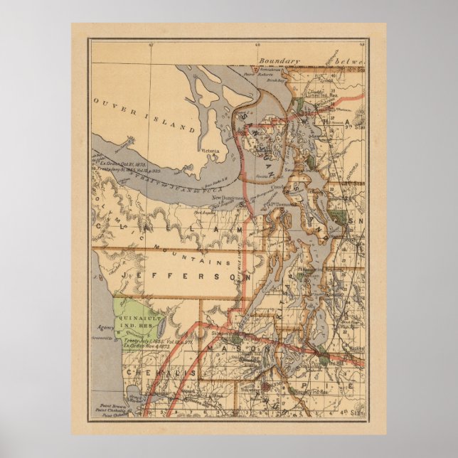 Vintage Map of The Puget Sound (1876) Poster (Front)