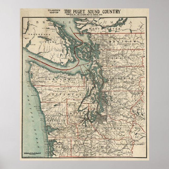 Vintage Map of The Puget Sound (1910) Poster (Front)