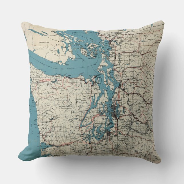 Vintage Map of The Puget Sound (1919) Cushion (Front)