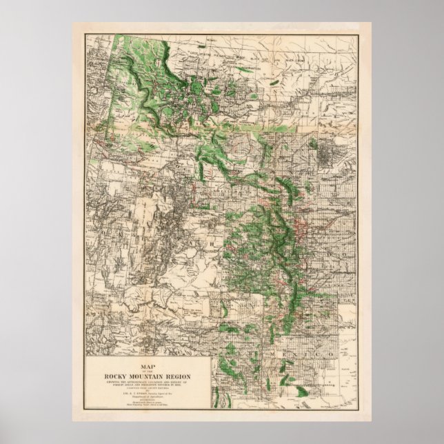 Vintage Map of The Rocky Mountains (1885) Poster (Front)
