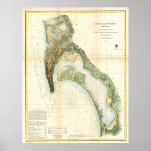 Vintage Map of The San Diego Bay (1857) Poster