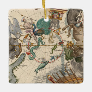 Vintage Map of the South Pole Ceramic Tree Decoration