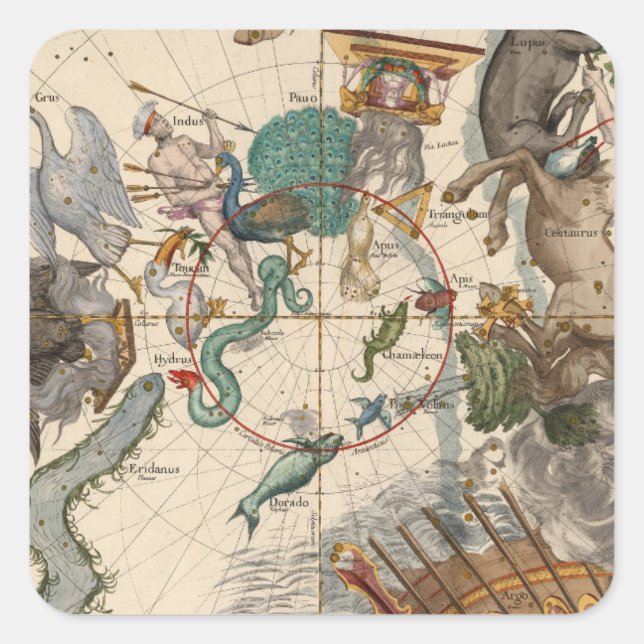 Vintage Map of the South Pole Square Sticker (Front)