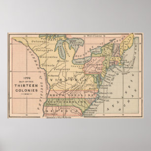 Vintage Map of The Thirteen Colonies (1885) Poster