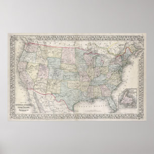 Vintage Map of The United States (1867) Poster